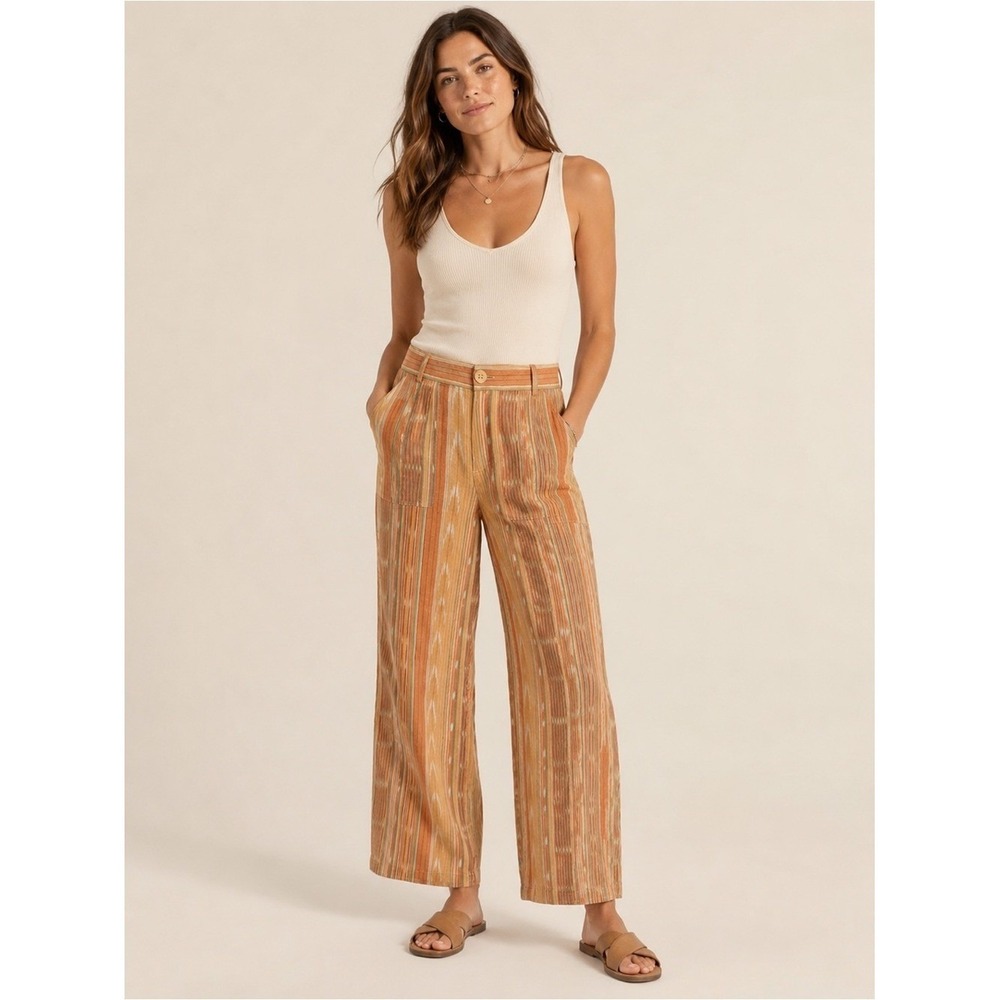 BDG Linen Blend Wide Leg Pants Brown Orange Boho Size 4 $128